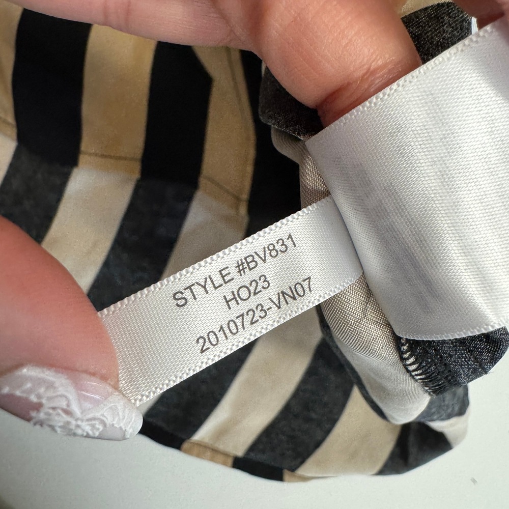 J Crew Shirt Womens Size 6 Tan Black Stripe Classic Fit Cupro Blend - Picture 5 of 9